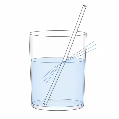 A straw in a glass of water appears bent because light refracts at the water surface.