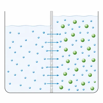 Water molecules moving through a membrane toward the side with more solute.