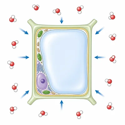 A plant cell taking in water and becoming turgid in distilled water.