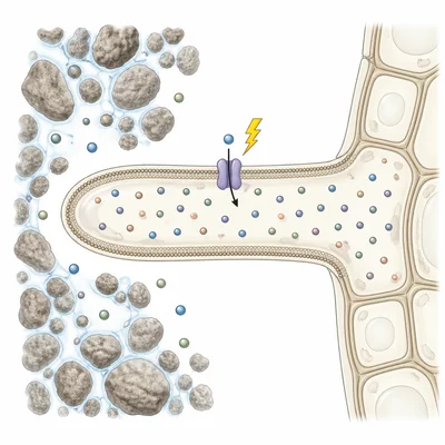 A root cell using active transport to move mineral ions inward against a gradient.