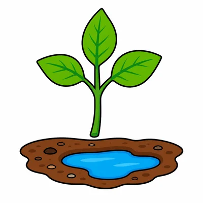 A plant without roots near water in the soil