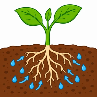 Roots taking in water from the soil