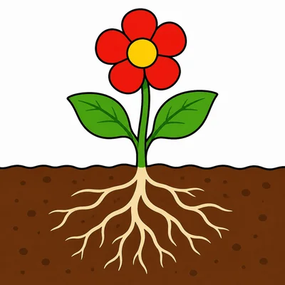 A plant with roots below the ground