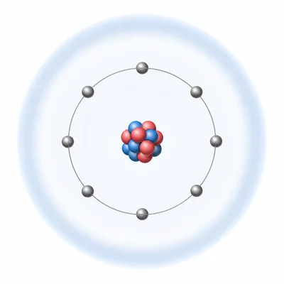 Stable atom with a full outer electron shell and protective halo.