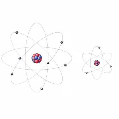 Same-period comparison showing a larger atom on the left and a smaller atom on the right.