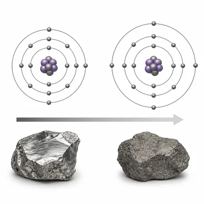 Same-period comparison showing the left element as more metallic than the right element.