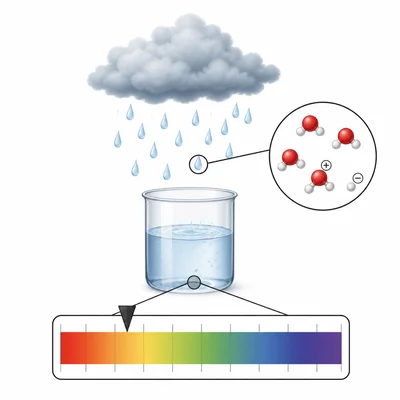 Rainwater shown slightly on the acidic side of a pH scale.
