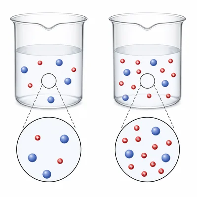 Two basic solutions, with the more basic one showing fewer hydrogen ions.