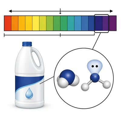Household ammonia shown on the basic side of the pH scale.