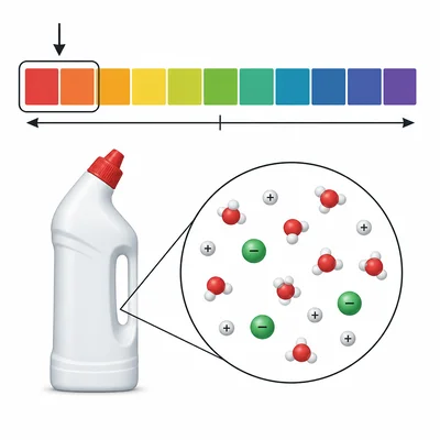 A cleaning solution shown on the basic side of a pH scale.