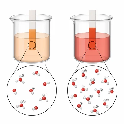 Two acidic pH markers, with more hydrogen ions around the more acidic solution.