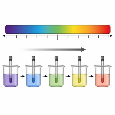 A pH marker moving from the basic side toward the acidic side.