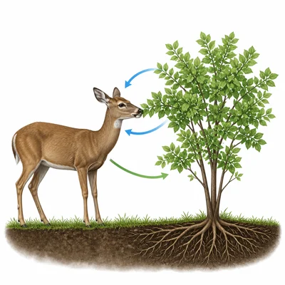 An animal depends on a plant for food and oxygen.