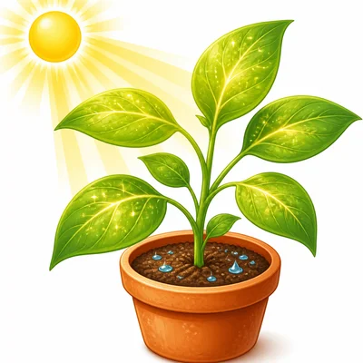 Sunlight shining on a green plant as sparkles appear in its leaves.