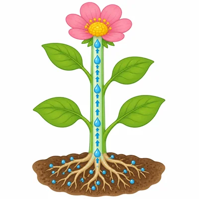 Water moving upward through a plant stem.