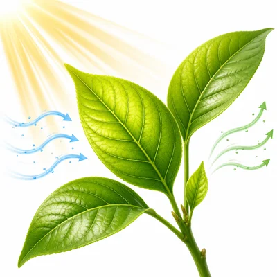 Green leaves receiving sunlight and exchanging air.