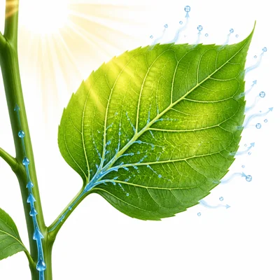 A leaf uses sunlight, water, and air to make food for the plant.