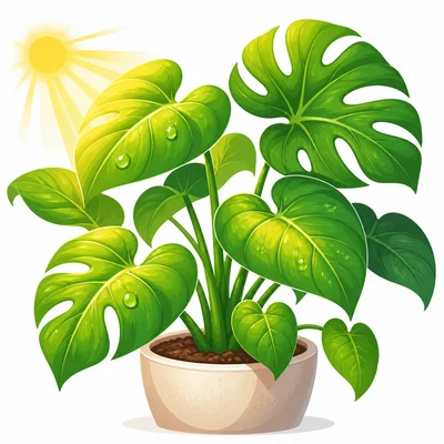 Large green leaves catch sunlight on a healthy plant.