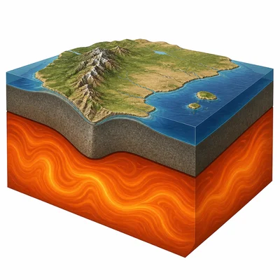 A continent is part of a solid lithospheric plate above a slowly flowing mantle.