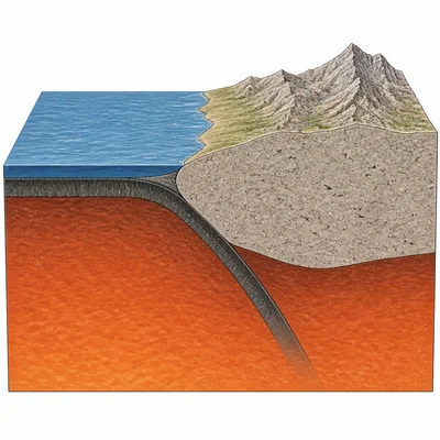 Comparison of thin oceanic crust and thicker continental crust in cross-section.