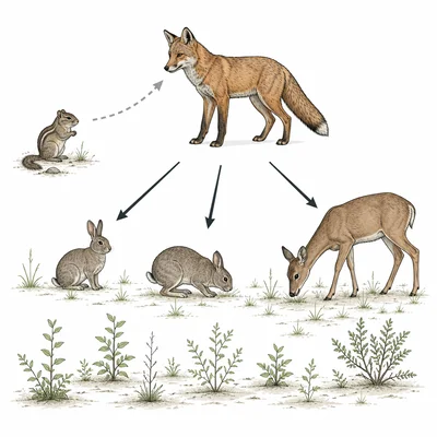 A predator interacting with an herbivore population and a possible non-target native animal.