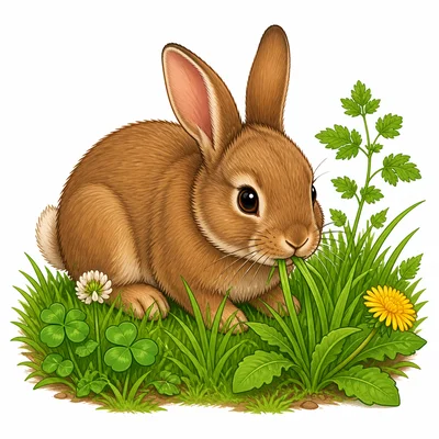A rabbit eating grass.