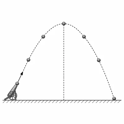 Projectile arc showing maximum height at the apex.