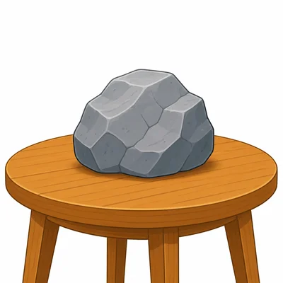 A gray rock keeps its shape while sitting on a table.