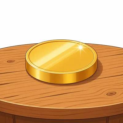 A plain shiny coin with a hard edge sits on a table.