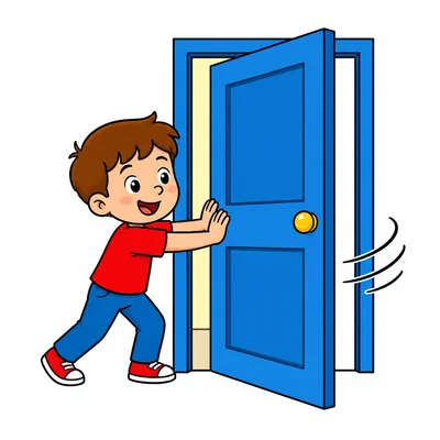 A child pushing a door open.