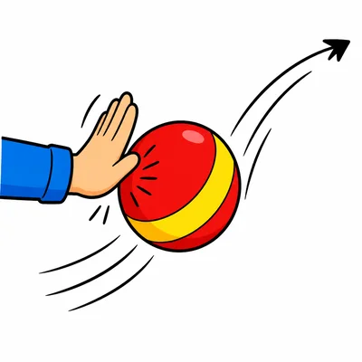A hand pushing a ball so it changes direction.