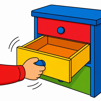 A hand pulling a drawer open.