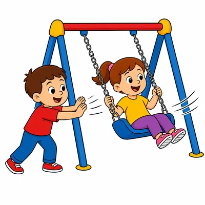 A child pushing a swing.