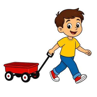 A child pulling a wagon.