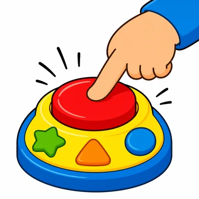 A finger pressing a toy button.