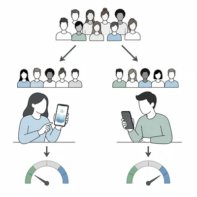 Participants are split into an app group and a control group, then both groups have anxiety measured.