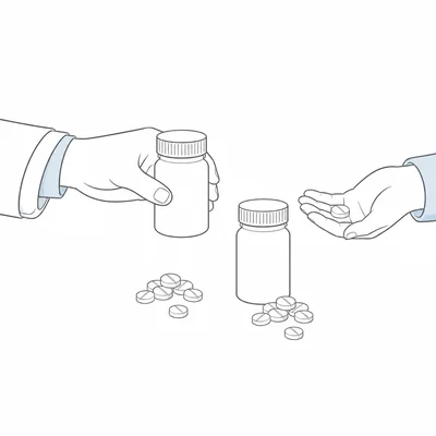 Two identical pill bottles represent an actual medication and a matching placebo.