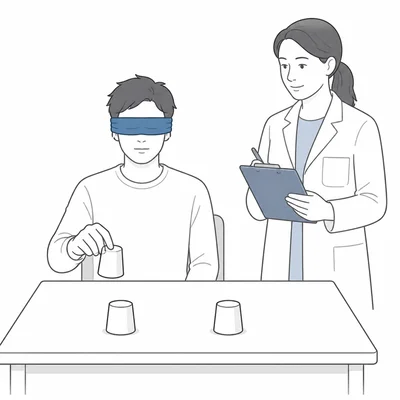 A blindfolded participant receives an indistinguishable treatment while the researcher can see the condition.