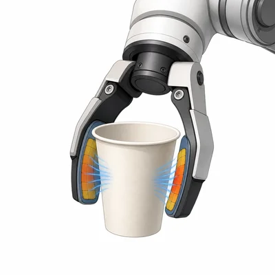 Robot gripper using pressure sensors to hold a paper cup gently.
