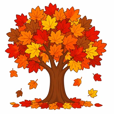 An autumn tree with colorful leaves falling.
