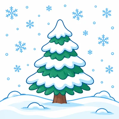 A snowy winter scene with a snow-covered tree.