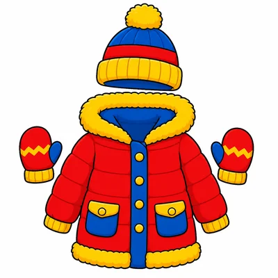 A warm winter coat, mittens, and hat.