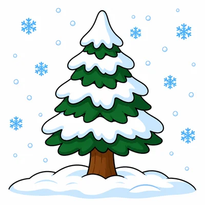 A winter scene with snow and a tree.
