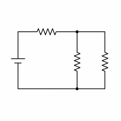 A circuit with one series resistor followed by two resistors in parallel.