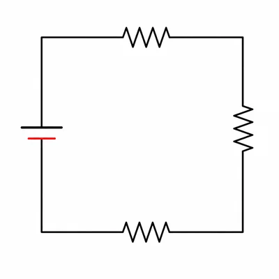 A battery connected to three resistors in one continuous series loop.