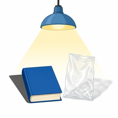 A solid book makes a clearer shadow than a clear plastic bag.