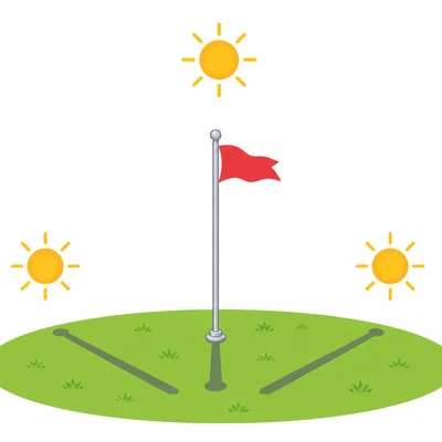 A flagpole has a short shadow when the sun is high and longer shadows when the sun is low.