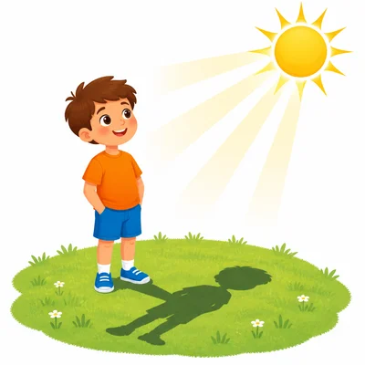 A child blocks sunlight and makes a shadow on the ground.