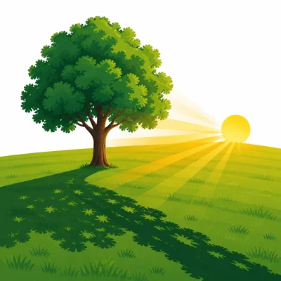 A low sun makes a tree cast a long shadow.