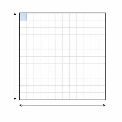 A large square with a smaller highlighted square and grid lines, showing that area conversion involves both dimensions.